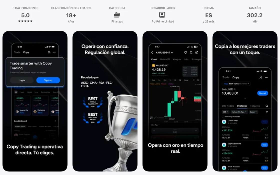 Ficha de la App Store de México de la aplicación de PU Prime, capturada el 1 oct 2026.