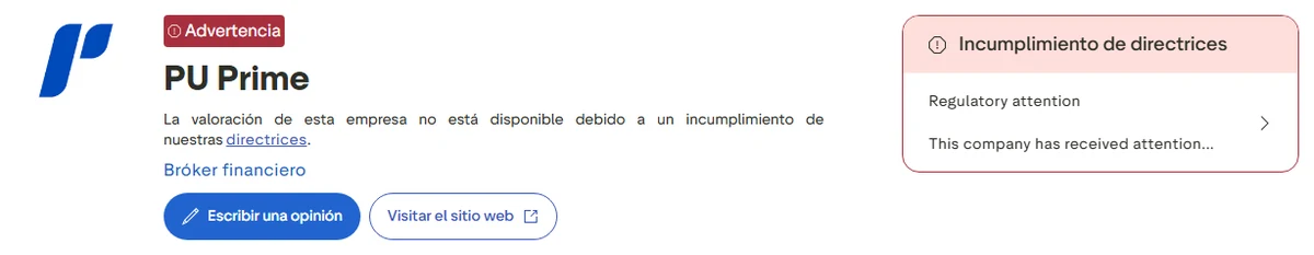 Perfil de Trustpilot de PU Prime capturado el 1 oct 2026; la cifra es la mostrada ese día y se recaptura mensualmente.