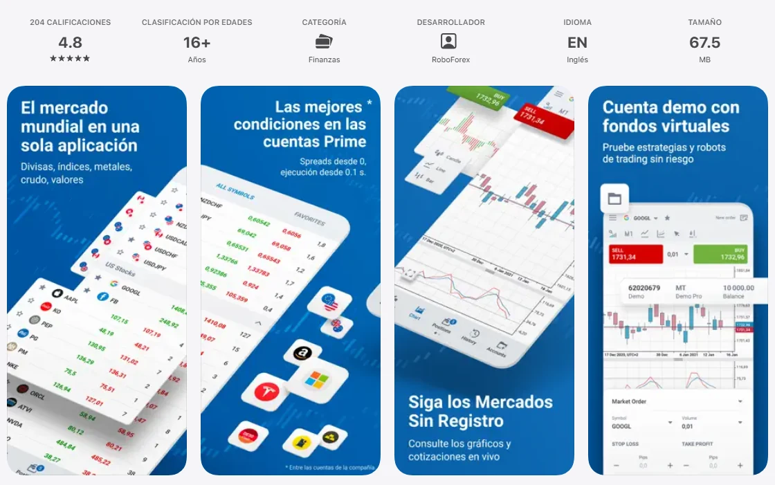 Ficha de la App Store de México de la aplicación de RoboForex, capturada el 1 oct 2026.