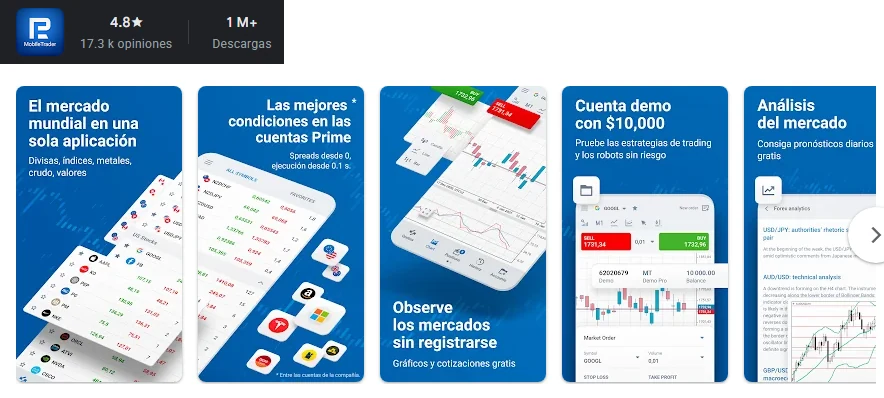 Ficha de Google Play de la aplicación de RoboForex tal como se ve en México, capturada el 1 oct 2026.