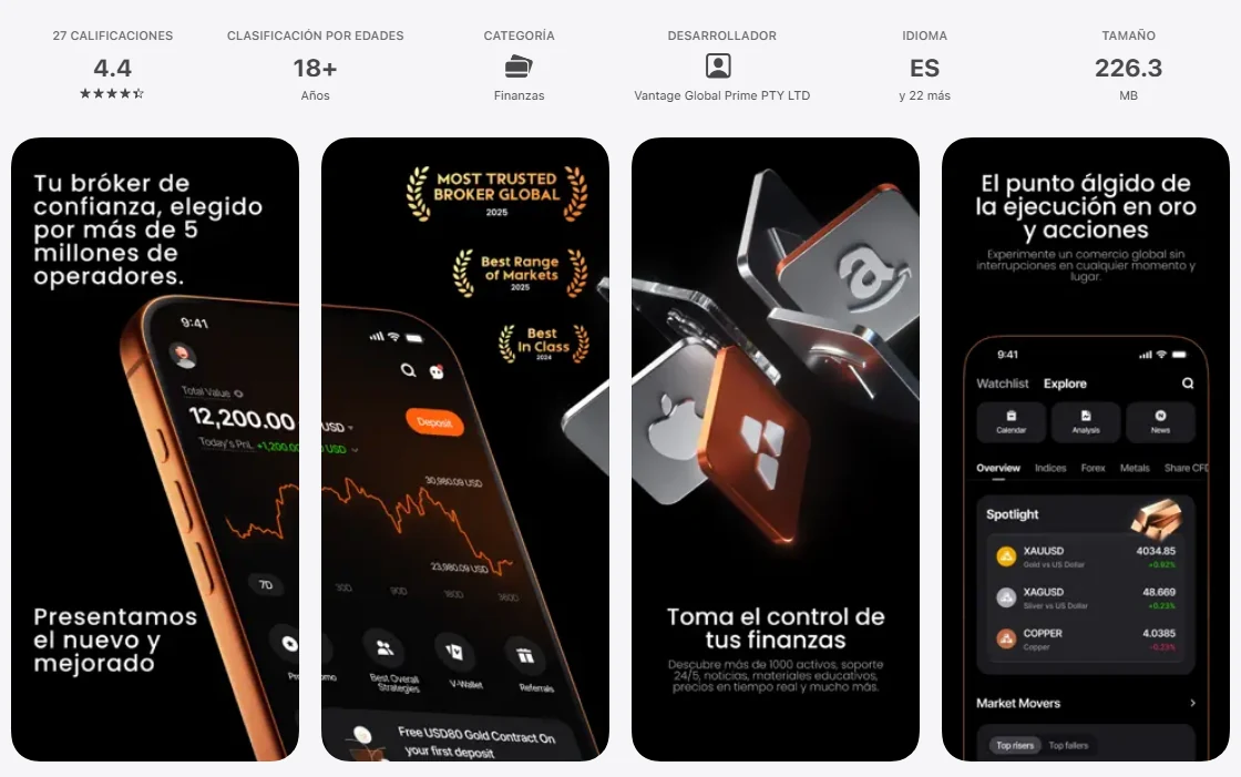 Ficha de la App Store de México de la aplicación de Vantage, capturada el 1 oct 2026.