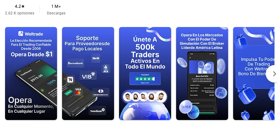 Ficha de Google Play de la aplicación de Weltrade tal como se ve en México, capturada el 1 oct 2026.
