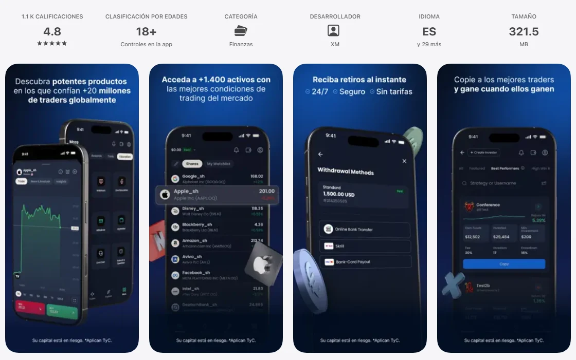 Ficha de la App Store de México de la aplicación de XM, capturada el 1 oct 2026.