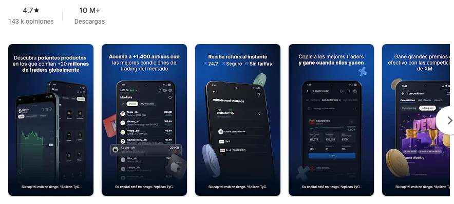 Ficha de Google Play de la aplicación de XM tal como se ve en México, capturada el 1 oct 2026.