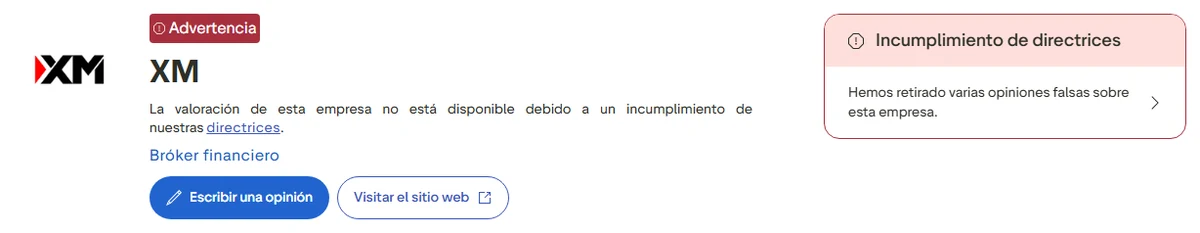 Perfil de Trustpilot de XM capturado el 1 oct 2026; la cifra es la mostrada ese día y se recaptura mensualmente.