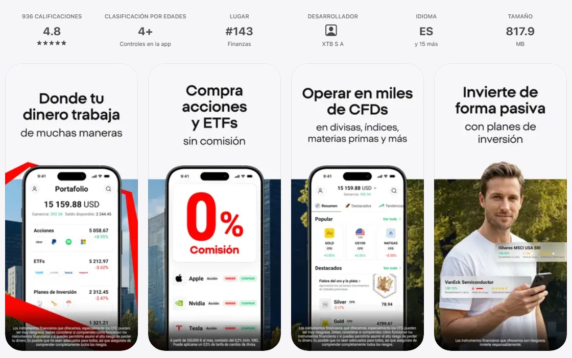 Ficha de la App Store de México de la aplicación de XTB, capturada el 1 oct 2026.