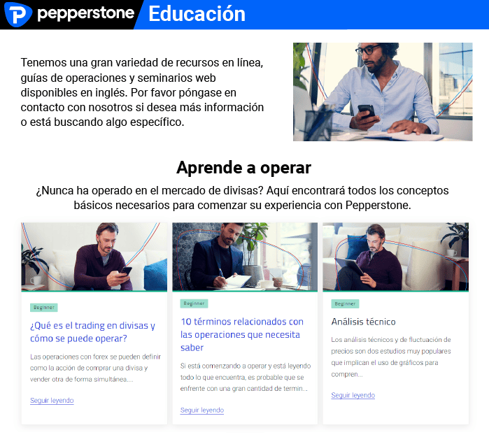 Características de "Learn to Trade" de Pepperstone para guiar a los traders