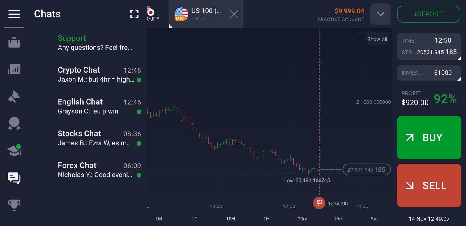 Función de chat de IQ Option