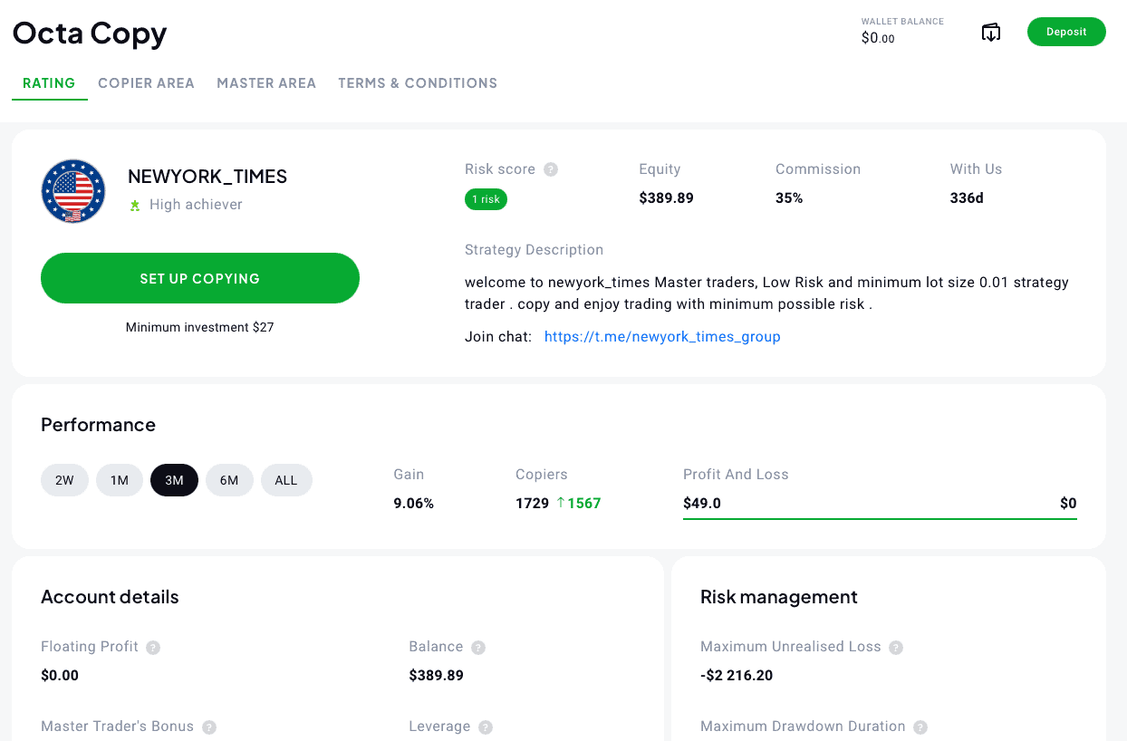 Analiza traders para copiar en Octa Copy