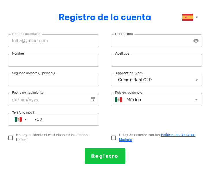 Proceso de apertura de cuenta para BlackBull Markets