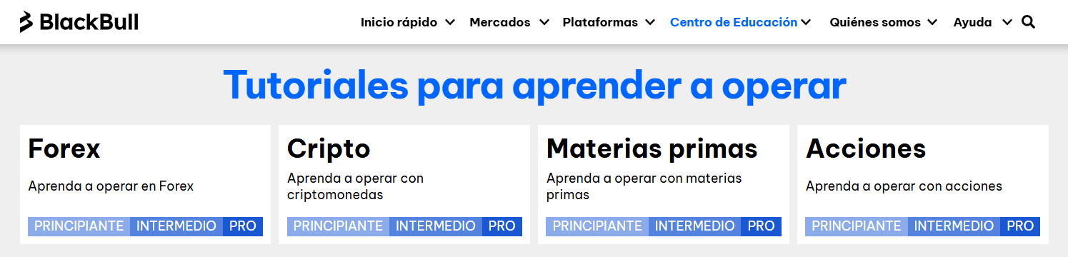 Sección de educación de BlackBull Markets