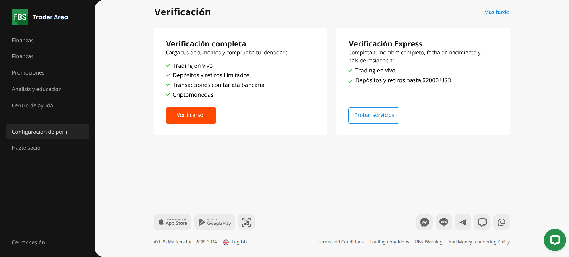 FBS verificacion de cuenta