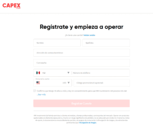 Página de registro de Capex