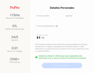 fxpro detalles personales