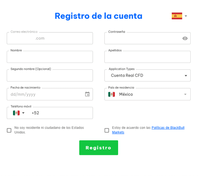 registro de la cuenta