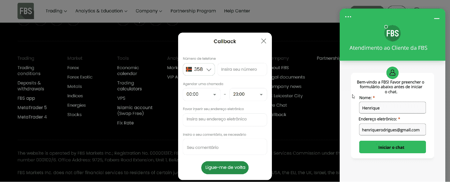 Suporte ao cliente da FBS