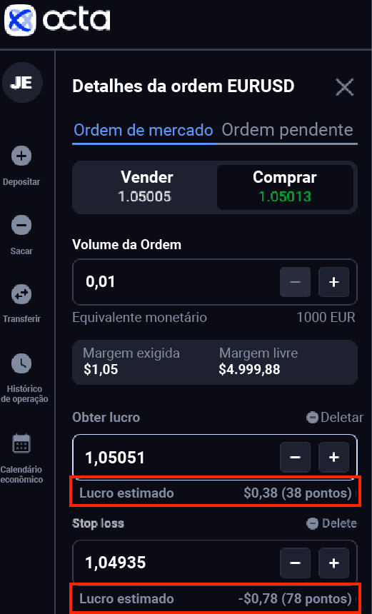 octafx detalhes de ordem