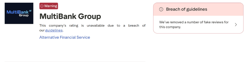 Aviso de Trustpilot sobre el perfil de MultiBank Group, septiembre de 2026