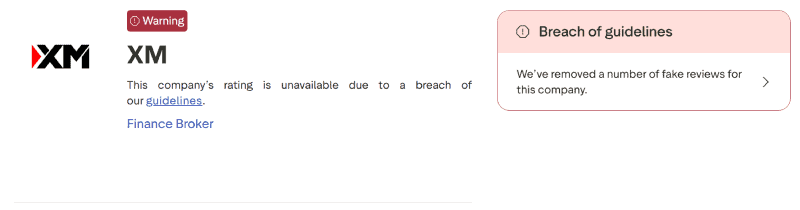 Aviso de Trustpilot sobre el perfil de XM, septiembre de 2026